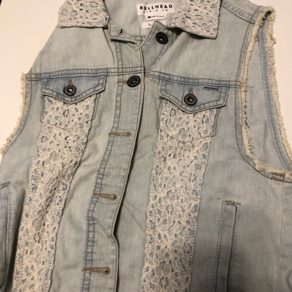 Denim Vest with white lace